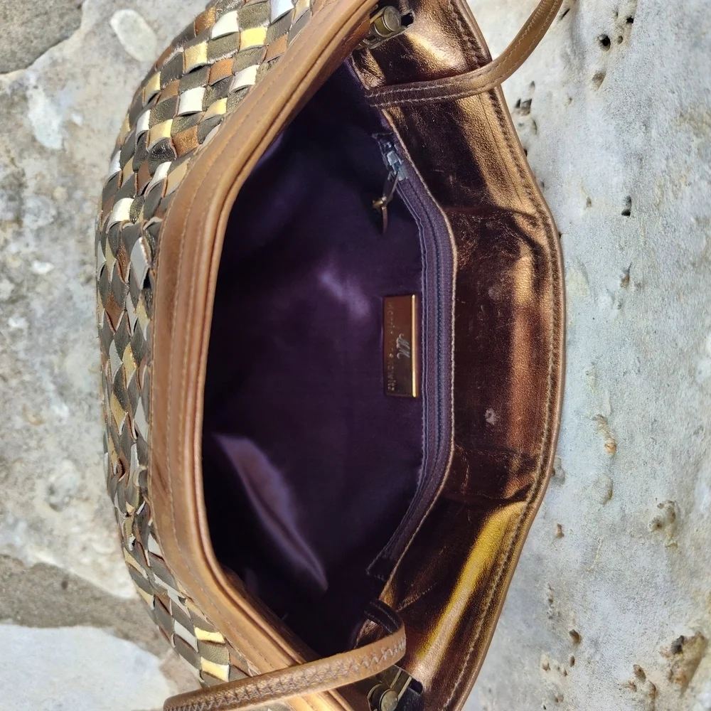 VINTAGE Y2K Morris Moskowitz Gold Silver Copper Gunmetal Woven Clutch EUC - Picture 3 of 12
